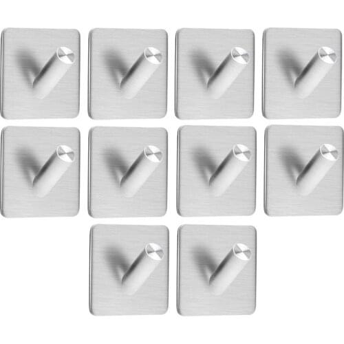 10Pcs 5Pcs Adhesive M3 Self Stainless Steel Hook Wall Key Coat Clothes Door Hanger Bag Holder Bathroom Kitchen Rustproof Towel