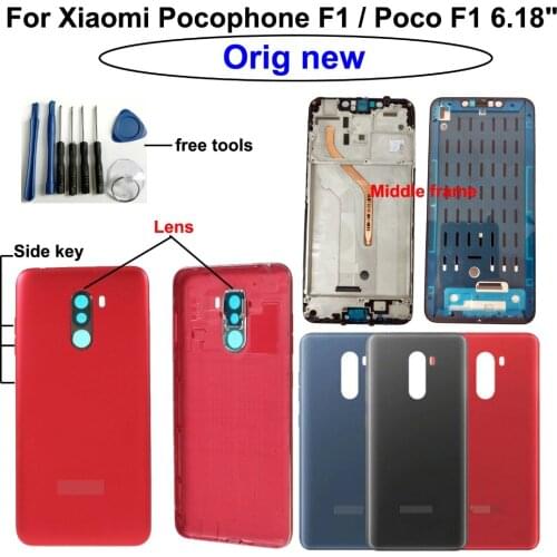 100% Orig New 6.18" For Xiaomi Pocophone F1 / Poco F1 Rear back Door Housing Battery Door Cover + Key Front middle Screen frame