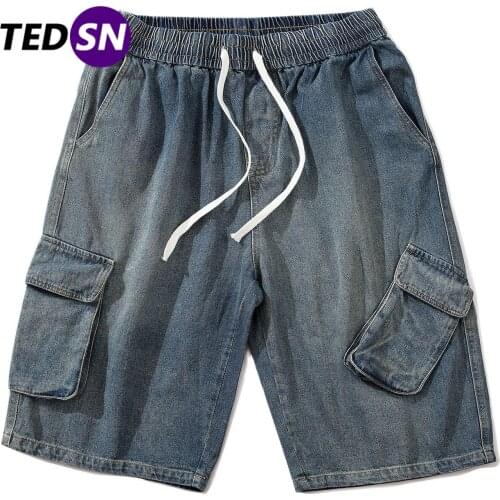 Aelfric Eden 2020 Summer Patchwork Pockets Denim Shorts Men Hip Hop Casual Joggers Streetwear Knee Length Male Harem Short Pants