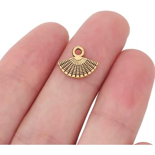 30 x Antique Gold Fan Charms Pendants Craft for Necklace Bracelet Jewelry Making Accessories 13x11mm