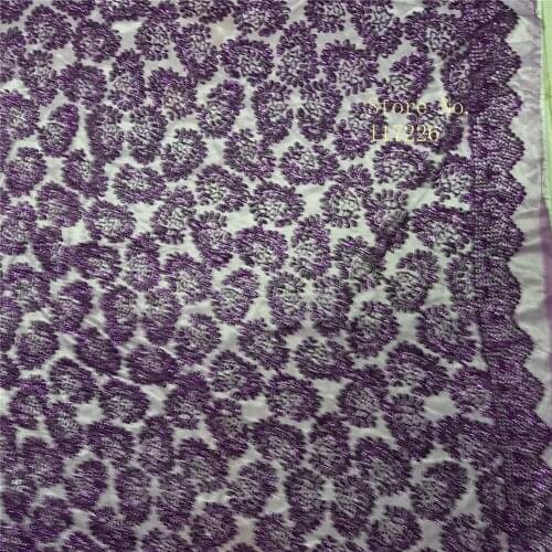 Hot sale glued glitter lace fabric indian tulle mesh fabric in purple for sexy dress