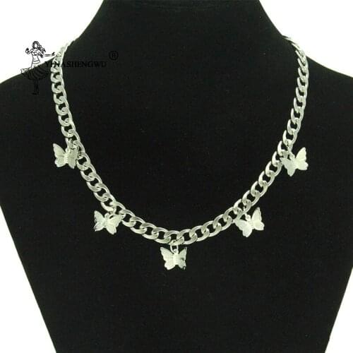 New Fashion Gold Silver Color Butterfly Pendant Necklace Female Shiny Crystal Clavicle Chain Fashion New Design Jewelry Party