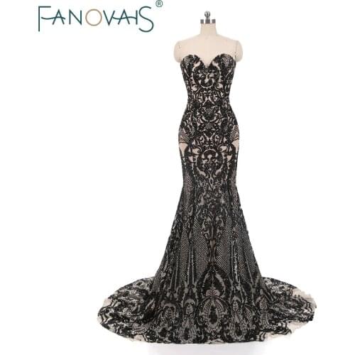 Black Mermaid Evening Dresses Vintage Shinning Evening Gowns Prom Party Dress Vestido de Festa robe de soiree 2019