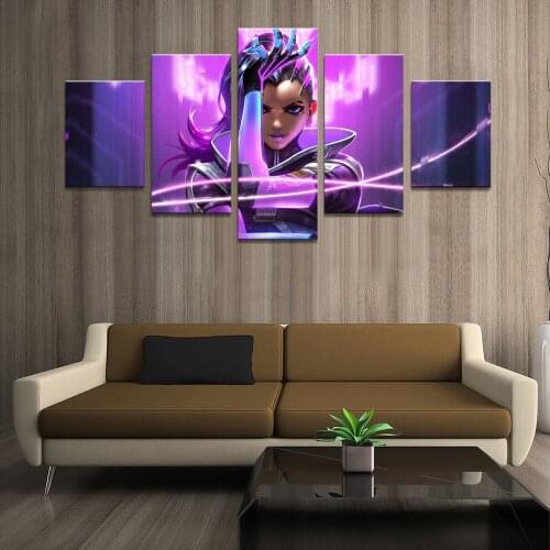 Home Decor Poster HD Pictures Prints Canvas 5 Piece Modular Sexy Sombra Overwatch Game Living Room Decorative Painting Framed