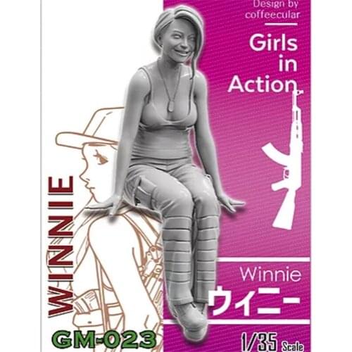 Resin Figure 1/35 Scale Model Kit Sitting Winnie Girl In Action Assembling Model Resin Kit Colorless Self-Assembled Toys 537