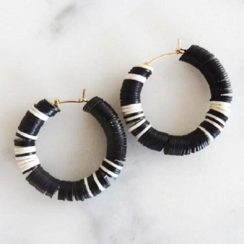 Go2Boho Hoop Earrings Heishi Earring Polymer Clay Bead Ear Ring for Women Trendy Jewellery Simple Golden Circle Vacation Jewelry