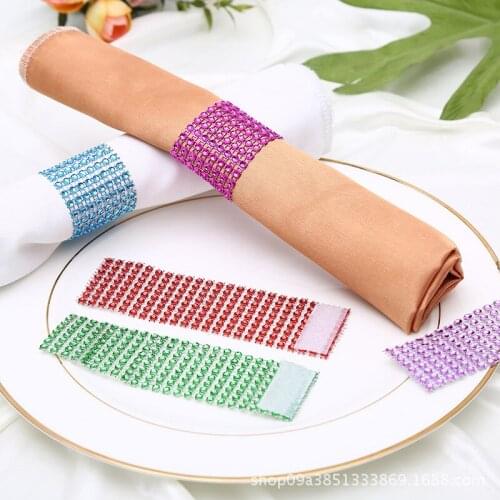 Hot Sale 100Pcs/Lot Plastic Net Rhinestone Wrap Napkin Ring Napkin Buckle Hotel Wedding Supplies European Style Home Decoration