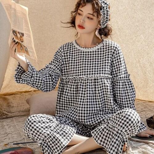 Expectant Mother Nursing Pajamas Set Long Sleeve T-shirt+Trousers Pregnant Women Pajamas Cotton Sleepwear Postpartum Mother