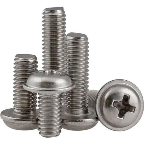 A2 Stainless Steel Cross Pan Round Head With Washer Padded Collar Screw Bolt M2 M2.5 M3 M4 M5