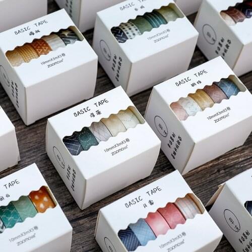 5 Roll/set Classic Shape Color Washi Tape Tearable Diary Scrapbooking Stationery DIY Decoration Masking Tape Planner Photo Ablum