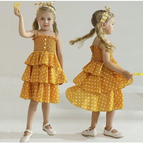 Girls Summer Clothes Children Costume Strap Polka Dot Dress Solid Sundress Little Girls Causal Clothing Kids Dresses for Girls