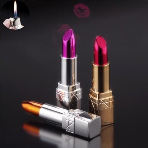 Mini Creative Lighter Lipstick Shaped Refillable Butane Gas Lighter Cigarette Lighters For Women Nice Gift