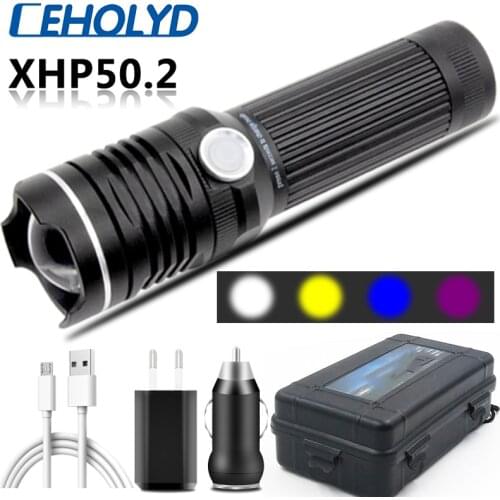 4 Colors Powerful Led Flashlight USB Rechargeable 18650 26650 Battery Zoomable Torch Aluminum Waterproof Lantern