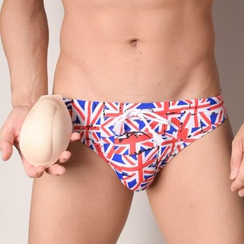 Men Swimwear Drawstring Swimming Trunks Push Up Padded Briefs Printed Swimsuits Trunks Quick Dry Beachwear Bikini Surfing Shorts