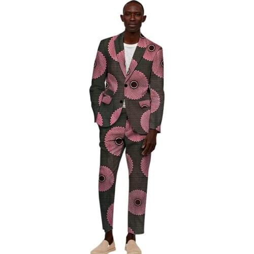 Custom Tailored Mens Suit Retro Sunflower Print Abstract Classical Ghana Style Patterns African Wedding Party Garments