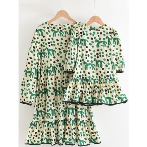 Menoea Family Matching Outfits Mommy and Me Print Clothing Baby Girl Long-sleeved Autumn Dresses Women Elegant Party Costumes