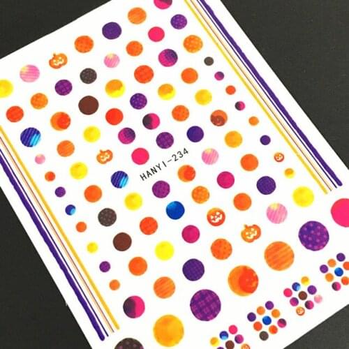 3d nail sticker stamping Newest HANYI-234 colorful dots pattern back glue nail decals template DIY decoration tools