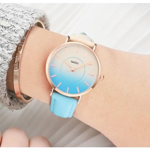 New Gradient Wrist Watch Women Watches Fashion Womens Watches Leather Ladies Watches Saat Bayan Kol Saati muti-color Relojes