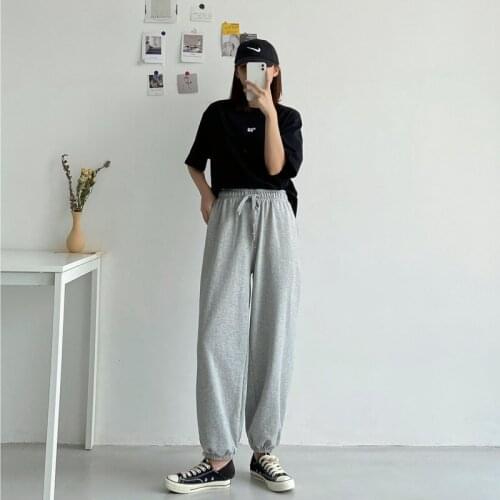 New Women Loose Sweatpants Harajuku Joggers Grey High Waist Pants Comfort Simple Basic Casual Fashion Trousers Korean Sport A008