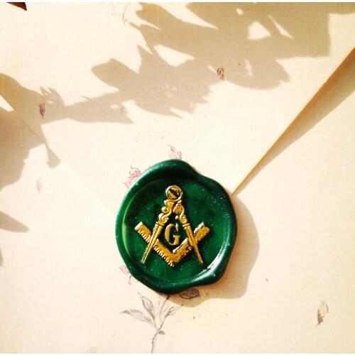 New Free-Mason Free and Accepted Masons logo The Free Masons Symbo Compasses and trisquare Letter G wax seal stamp sealing wax