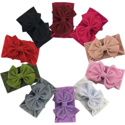 36pcs/lot Wholesale Solid Color Fabric Bows Wide Nylon Headband Girls Super Soft Nylon Headbands, School Girls Hair Accessies