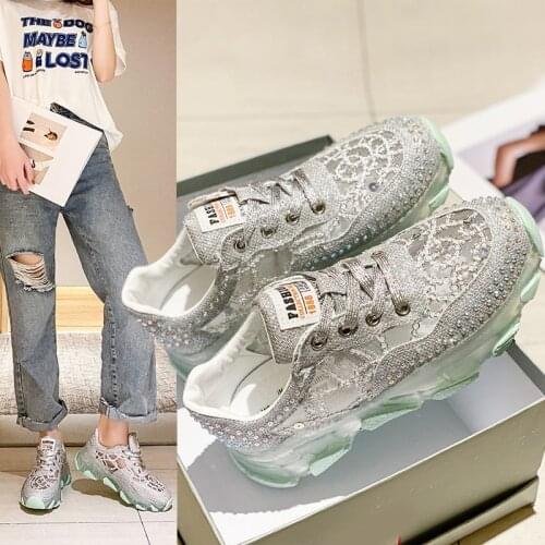 Daddy shoes 2021 new casual single shoes mesh breathable rhinestone fashion student running shoes sports shoes trend X791