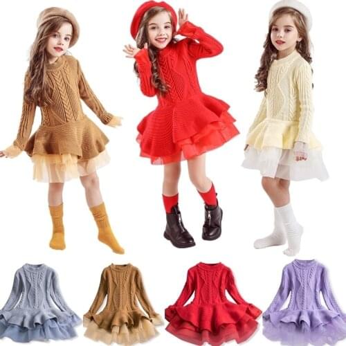 Baby Girl Dress Holiday Casual Wear Kids Long Sleeve Knit Sweater Tutu Dress Autumn Winter Dress for Girls 3 4 5 6 7 8 Years