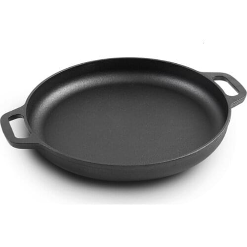 Thickened cast iron uncoated grilled pancake fruit tool flat frying pan household non-stick cooking omelet pot glass lid