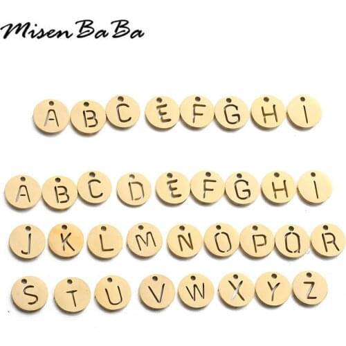 Charms Gold Silver Color Stainless Steel Tag Round Letter Charms For Jewelry Making DIY Letter Pendants
