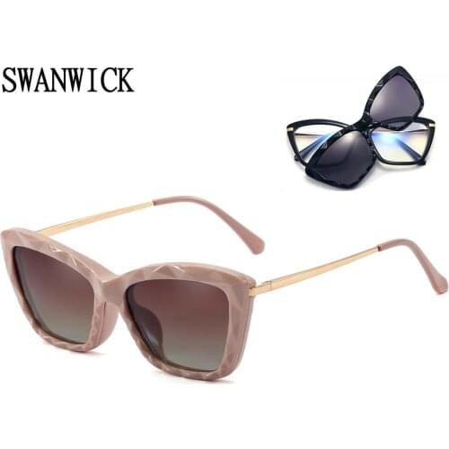 Swanwick clip on polarized sunglasses for women cat eye sun glasses optical frame clear anti blue light male black red driving