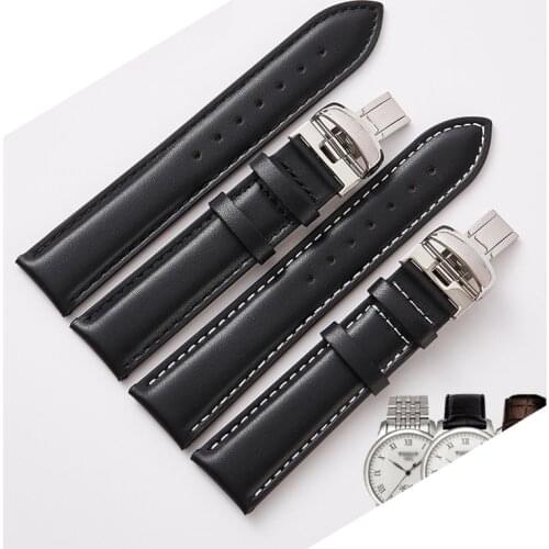 19mm Watchbands Genuine Leather 20mm Black Watch Accessories Watch Bracelet Steel Buckle Watch Band Strap for Tissot 1853 T095