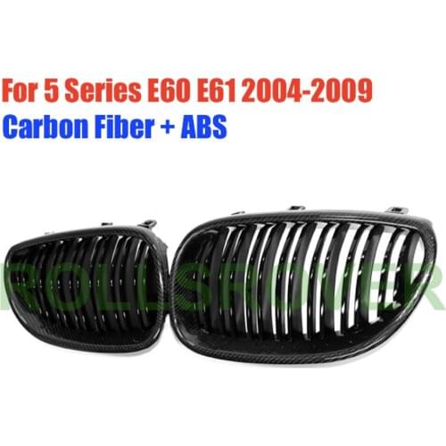 ROLLSROVER Pair of Carbon Fiber Front Bumper Grille For 5 Series E60 E61 2004-2009 Dual Strip Car Styling