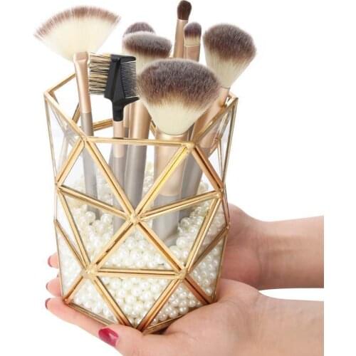 Luxury Golden Makeup Organizer Makeup Brush Holder Desktop Cosmetic Storage Box Eyebrow Pencil Stand Holder Jewelry Box