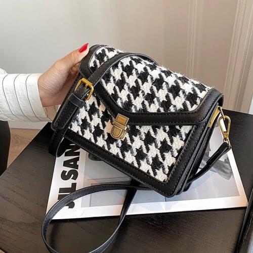 С доставкой Mini Houndstooth Crossbody Bags for Women 2021 Winter Handbags and Purses Female Luxury Trending Cross Body Bag