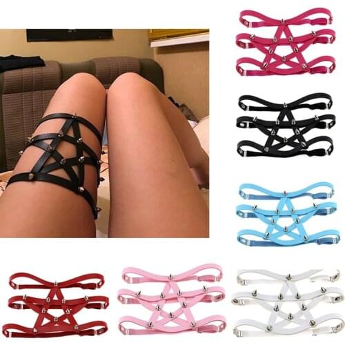 Sexy Women Leg Gothic Accessories Punk Special Festival Clothes Rave Metal Heart Connection Leather Sword Belt Pastel Goth