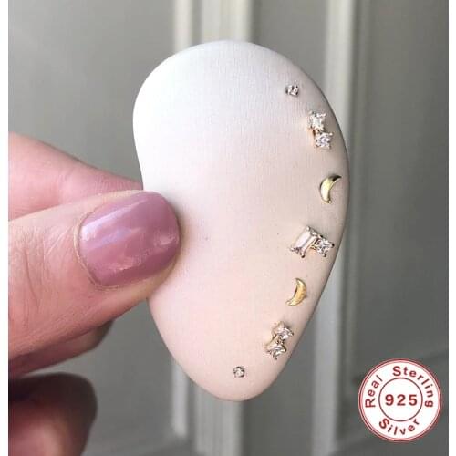 Aide 925 Sterling Silver Stud Earrings Geometric Rectangular Thread Bone Nails Oreja Helix Ear Piercing Nariz Cartilage Earrings