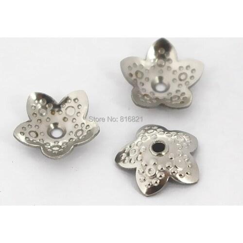 10mm Stainless Steel Flower Bead Caps Silver tone 5 Petals Spacer Beads DIY Jewelry Finding Stuff Wholesale