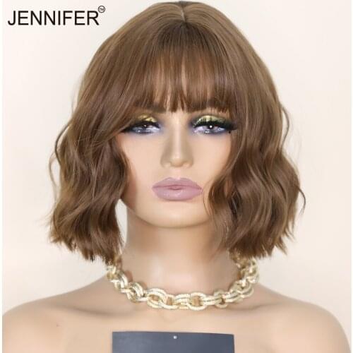 Synthetic Wigs with Neat Bangs Short Natural Wave Hair wigs for Women Mix Purple Grey/Honey /Haze Blue 3 Colors Mechanism wig