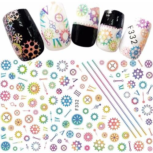 Mixed 10 sheets beauty adhesive nail art decorations stickers thin acrylic manicure decals nails accessoires gearwheel flower