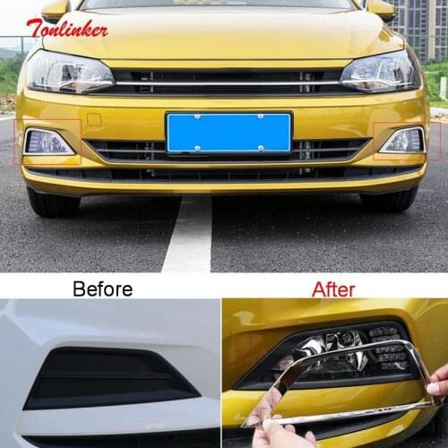 Tonlinker Exterior Front Fog light Cover Case Sticker for Volkswagen POLO 2019 Car Styling 2 PCS ABS Chrome Cover Sticker
