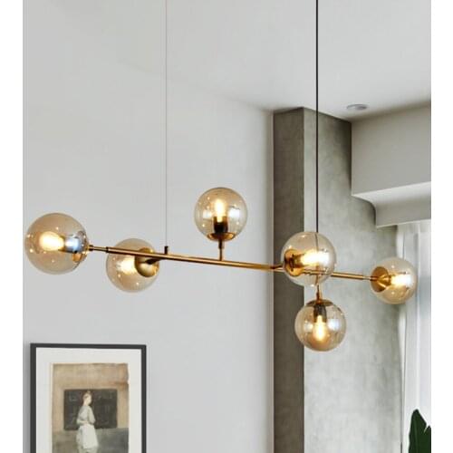 Vintage chandelier Brass For Living Room Dining Black Art Decoration minimalism chandelier Restaurant Home ball glass lamp