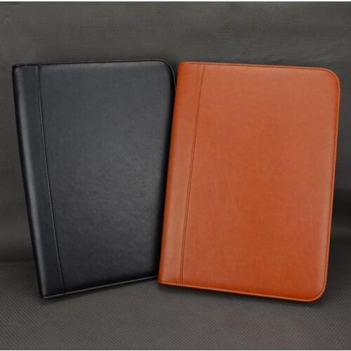 High-level PU leather A4 file bag zipped folder for documents report files organizer padfolio with ring binder office supplies