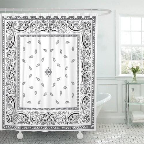 Shower Curtain Colorful Paisley White Bandana Pattern Border Black Abstract Artistic Waterproof Polyester Fabric 60 x 72 inche