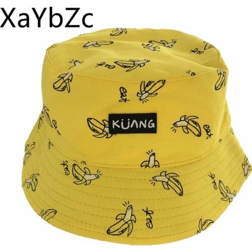 Panama Bucket Hat Men Women Summer Bucket Cap Banana Print Yellow Hat Bob Hat Hip Hop Gorros Fishing Fisherman Hat