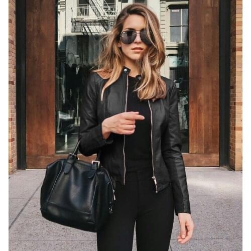 Women Motorcycle Leather Jacket Classic Slim Woman Short Jacket Streetwear Casual Oversized Solid Zipper Female Outwear Coat 5XL