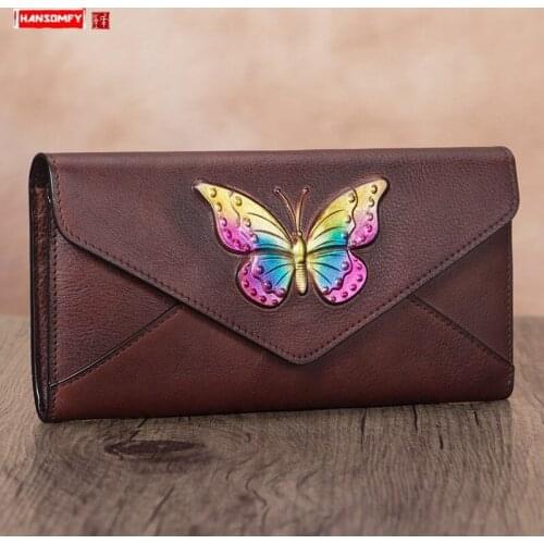 Vintage Leather Long Purse Womens Wallet Retro Female Card Holder Long Zippe Wallets Women Clutch Bags 2021 New Cow Leather