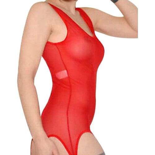 Women See Through Vest Bodysuit Sexy Sleeveless Underwear Pajamas with Strap Garter Belt Sexy Blouse Slim T-shirt Female Clothes