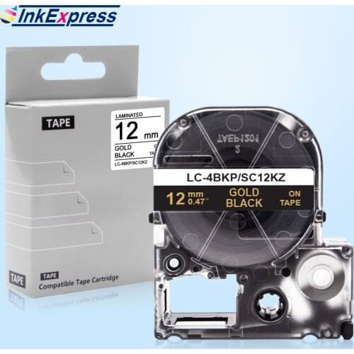 12mm SC12KZ Label Tape For Epson SC12KZ Labels King Jim LC-4BKP Tape Gold on Black For Epson LW-300 LW-C410 LW-400 Label Maker