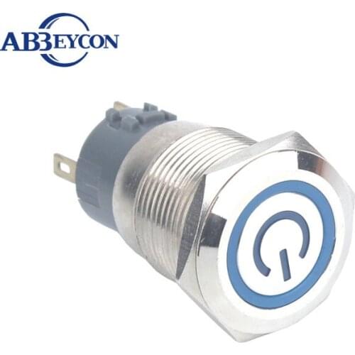 19mm Flat Round Head Momentary 0V/3V/6V/12V/24V/110V/220V Angel Eye Ring LED Power Symbol Light Car Engine Start Push Button