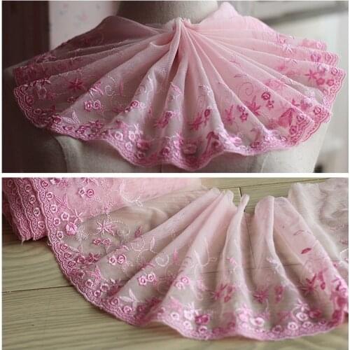 2yards/lot 18cm wide Embroidered Tulle Lace trim mesh lace trim~pink ~lovely